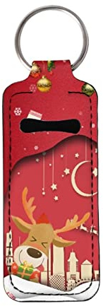 Cozeyat Cartoon Deer Pattern Lipstick Chapstick Holder with Metal Ring,Durable Lip Balm Gloss Pocket with Clip Lanyard,Women Girls Xmas Decoration