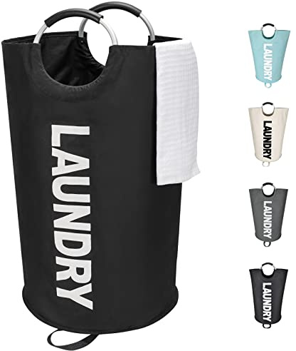 Maxsilan 90L Large Laundry Basket, Freestanding Tall Clothes Hamper, Collapsible Laundry Bag, Black