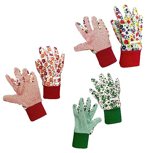 TAFACE 3 Pares de Guantes de Jardín Impresos Con Puños Elásticos - Protectores y Antideslizantes para Poda, Jardinería, Hogar y Más