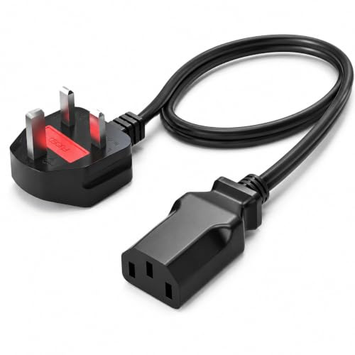 6FT TV Power Cord, IEC C13 Computer Monitor Lead with 3 Pin UK Plug, Replacement Cord for PC, Desktop Tower, Printer, Projector, TV and Office Equipment