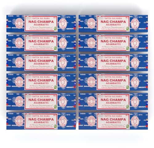 Satya Nag Champa Räucherstäbchen Räucherwerk Agarbatti Incense Sticks Handgerollt in Indien (12 Packungen je 15 Gramm)