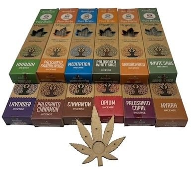 Incienso Orgánico AMBICA Pack 12 Uds. Varillas de Incienso Hechas a Mano 100% Natural - Varias Fragancias + 01 Quemador Vadeincienso SE SIRVEN Aromas ALEATORIOS
