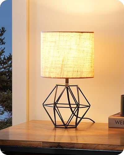 EDISHINE Nachttischlampe, Moderne Tischlampe Industrial mit E14 Leuchtmittel, Vintage Tischleuchte, für Schlafzimmer, Wohnzimmer, Beige & Schwarz