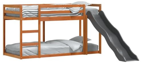 vidaXL Etagenbett, Stockbett mit Rutsche Leiter ohne Matratze, Kinderbett mit Rausfallschutz, Spielbett Bett, Wachsbraun 90x200cm Kiefernholz