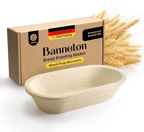 Wood Pulp Banneton Bread Proofing Basket – 13 Oval 2.2LB Brotform, Smooth Surface– Non-Stick Natural Wood Pulp Pressed for Durability– Made in Germany Proofing Baskets for Sourdough Bread Baking