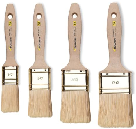 Boldrini 4 st målarborstar med trähandtag för väggar, väggar, trä och järn. Kit 3-4-5-6 cm tillverkad i Italien