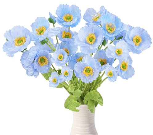 Zythrem 6pcs Künstliche Mohnblumen Blumensträuss Künstlich Fake Blumen Deko Blumen Blau Künstlich Kunst Blumen Kunstblumenstrauss für DIY Blumensträuss Blumenarrangements Kernstück Hochzeit