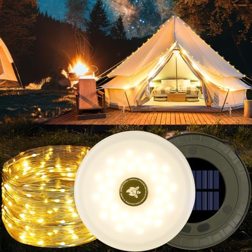 RISEMART Camping String Lights 10M | 2-in-1 Solar & USB Waterproof Outdoor Lights with 5 Modes,Fast Charging & Portable Design | Rechargeable Camping Lantern for Outages,Garden,Camping,Festivals