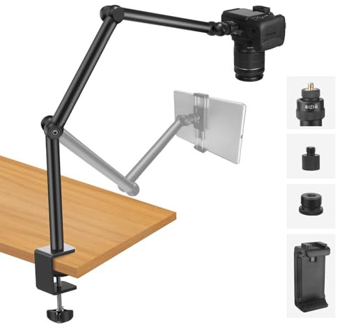 JEBUTU AS05 - Trípode de mesa para cámara de fotos para teléfono móvil, soporte flexible para brazo articulado con rosca de 1/4, tornillos de 3/8 y 5/8, adaptador para cámara, micrófono, tableta