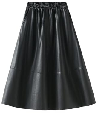 BININBOX Gonna Lunga Donna in Pelle Sintetica a Vita Alta Elegante, Moderna e Versatile, Lunghezza Media(Nero)