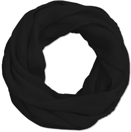 Soul-Cats Extra-leichter Plissee-Loopschal Trendfarben Damen luftiges Halstuch Frühling Sommer, Farbe:Schwarz