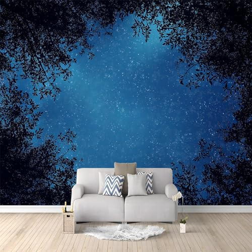 Fotografie Sternenhimmel Wald FototapeteBlau Fototapeten Wandbild Motivtapeten Vlies-Tapeten, Moderne Wandtapete Schlafzimmer Wohnzimmer Wand Dekoration 200 x 140 cm