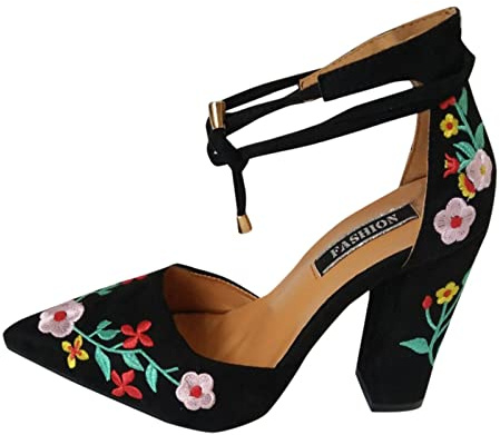 Escarpins à talons hauts sexy pour femme avec nœud papillon - Chaussures de mariage - Sandales pointues à lanières brodées - Chaussures de mariée - Chaussures de princesse - Tailles 37 à 42, Noir , 37