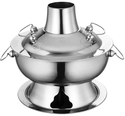 CCKUHN Pentola Cinese in Rame Shabu Shabu con pentola in Acciaio Inox, pentola Cinese in Rame (Oro, 36 cm) (Argento 28 cm)