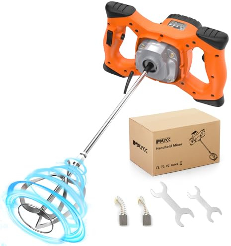 IMAYCC 2100W Betoniera Elettrica per Trapano, Miscelatore per Malta Portatile, Agitatore M14 Regolabile, per Miscelazione di Vernice, Liquame di Cemento, Calcestruzzo, Malta, Foraggio (Arancione)