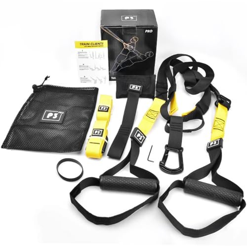 IRONWILL Système d'entraînement en suspension professionnel, kit de sangles de résistance avec ancrages brevetés, sac de transport en maille, noir et jaune
