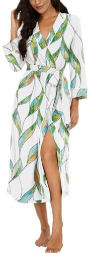 PrinStory Robe de chambre pour femme - Kimono décontracté - Long peignoir doux à manches 3/4