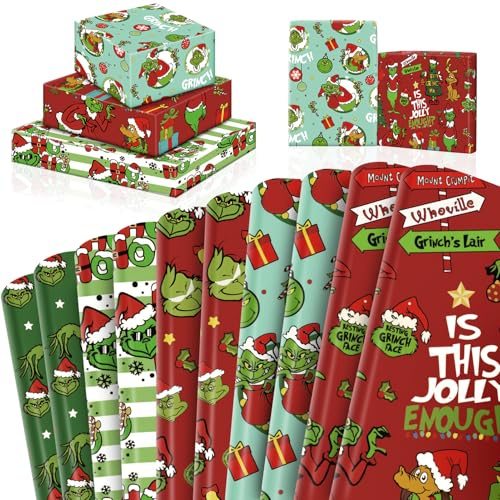 Lets Joy 10 ark presentpapper jul, 50 x 70 cm julpapper, tecknat motiv presentpapper, födelsedag barnens dag jul presentförpackning