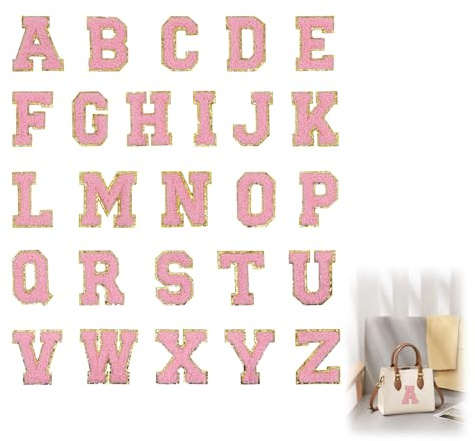 26 letras autoadhesivas para coser, letras A-Z para planchar, felpilla, autoadhesivas, sin costura, letras bordadas, parches para manualidades, ropa, zapatos, bolsos
