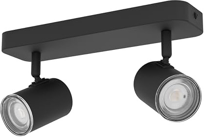 EGLO taklampa Consuma 1, 2-flammig spotbalk, spot takarmatur för badrum, metall svart, takspot med GU10-sockel, IP44