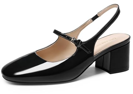 DREAM PAIRS Zapatos de Tacón Bajo Tipo Mary Jane para Mujer, con Tira Trasera, Punta Cuadrada, Ideales para Bodas, Fiestas, Trabajo y Oficina.,Size 40,Pat Negro,SDPU26005W
