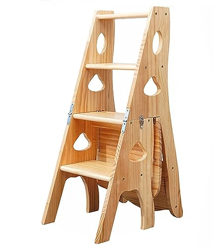LISHEUK Silla Escalera Plegable de Madera 3 en 1 para Biblioteca, Taburete y Estante de exhibición de Alta Resistencia con Capacidad de 150 kg, Escalera de Almacenamiento plegabl