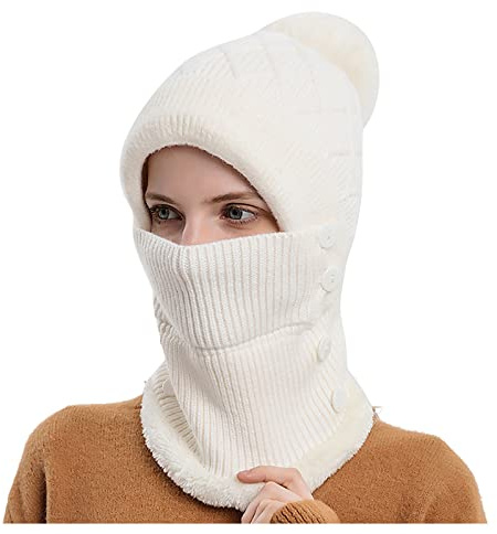 Generisk polishatt för ansiktet av huvan Cold-Proof ridning vinter Cold-Proof integrated kvinnor utomhus haklapp keps pilotmössor, Vit, one size