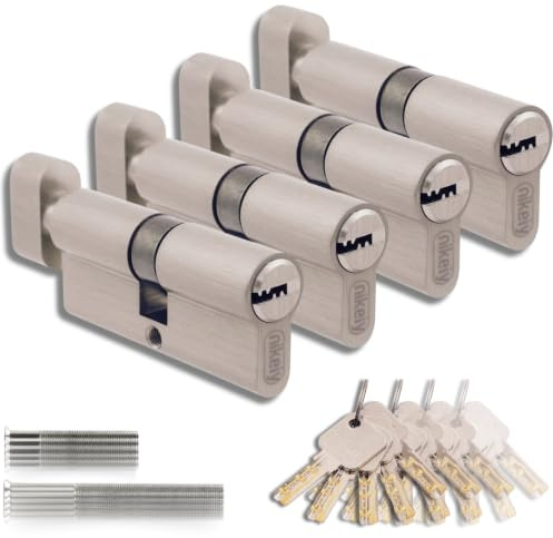 Juego De 4 Cilindros De Latón 40/40 Mm Con Pomo, Llave Única, Llaves Y Tornillos Incluidos, Montaje Fácil Para Puertas Y Garajes, Longitud 80 Mm
