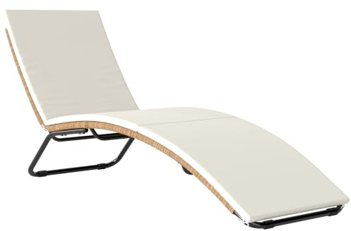 Outsunny Tumbona de Ratán en Forma de S Jardín Exterior 120kg Blanco Crema | Con Cojín, Asiento Transpirable, Estructura de Acero, Patio Playa Terraza Piscina