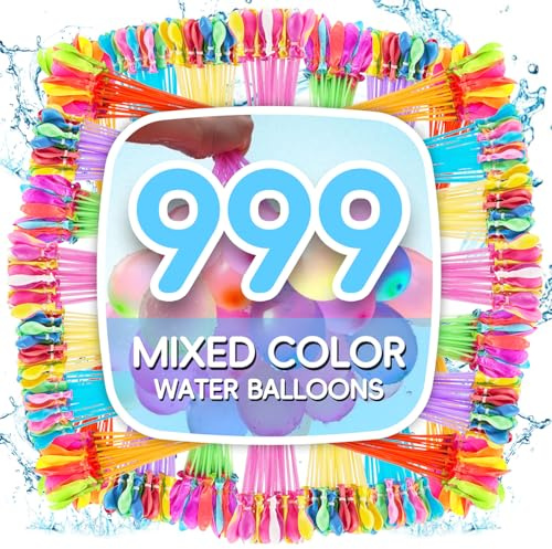 Viechoes 999 Palloncini Acqua Autosigillanti a Riempimento Rapido 60s,Bombe d'Acqua Colorate per Gavettoni e Giochi Estivi all'Aperto in Giardino e Piscina, Set Maxi con 2 Adattatori per Rubinetto