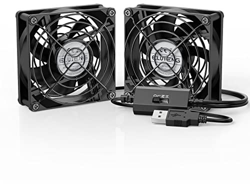 ELUTENG USB Fan 80mm 2 In 1 Computer Fan 5V Mini Desk Fan 2700RPM 32CFM Dual USB PC Fans Cooling Radiator with Black Metal Grill Double Fans For Home Office Bedroom Library