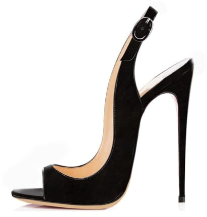 EDEFS - Scarpe da Donna - Tacco a Spillo - con Cinturino Dietro la Caviglia - Peep Toe - Suede Nero - Taglia 42