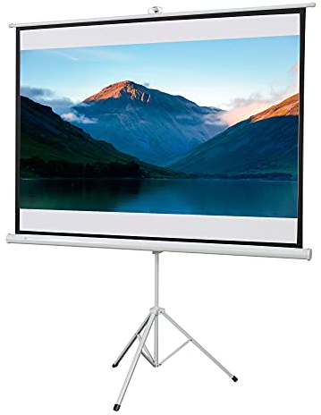 HOMCOM Telo Proiettore da 84 Pollici 4K HD Formato 4:3 con Treppiede Pieghevole Regolabile, Schermo Proiettore Portatile in Metallo, Grandangolo di 160 Gradi, per Casa, Home, Cinema, Esterno, Bianco