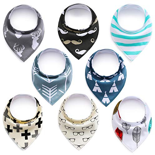 SONARIN Baby bandana dregel haklappar dregelhaklappar för pojkar, dregel och tandsprickning, superabsorberande organisk bomull bandana haklappar, 8-pack