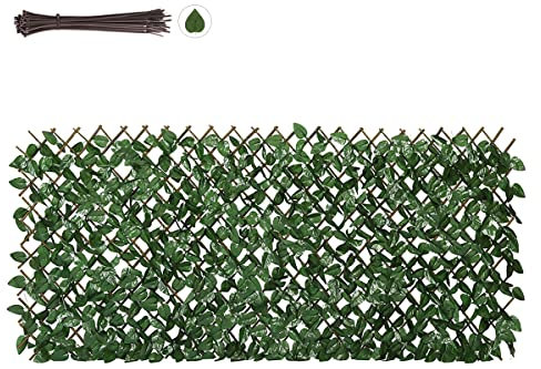 Sekey Efeu Sichtschutz 100 x 200 cm mit Kabelbinder, künstliche Hecke Sichtschutz Ohne Bohren, Balkon Sichtschutz Kunstpflanzen Sichtschutzfächer für Balkon Garten, Blatt A