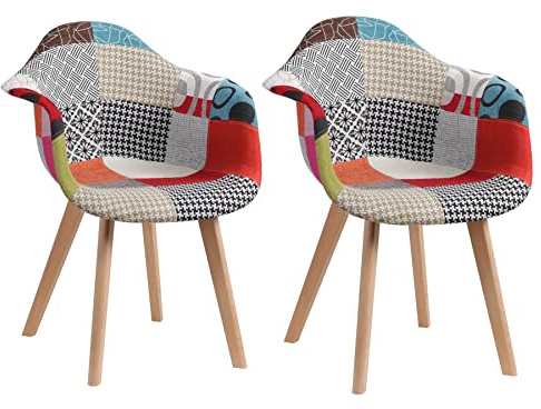 BenyLed Juego de 2 Sillas de Comedor, Sillones Decorativos con Tela de Lino, Sillas de Salón con Asiento Tapizado y Patas de Madera Maciza (Rojo)