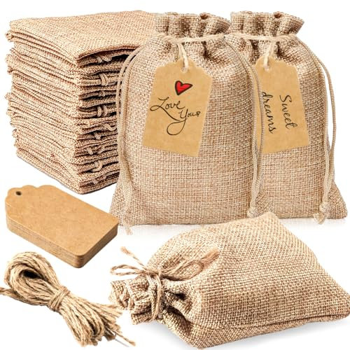 30 Stück Jutesäckchen mit Kordelzug 10 x 14 cm, Aongray Jute Beutel klein mit 30 DIY-Karten Sackleinen Geschenksäckchen Taschen Schmuckbeutel,Ramadan Kalender Weihnachten deko