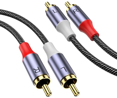 MOSWAG Cable RCA estereofónico, enchufe RCA a enchufe rca, cable de audio asistido estereofónico, cable Subwoofer de 10M,chapado en oro de 24k,tejido de nylon,audio,radio en coche,altavoces