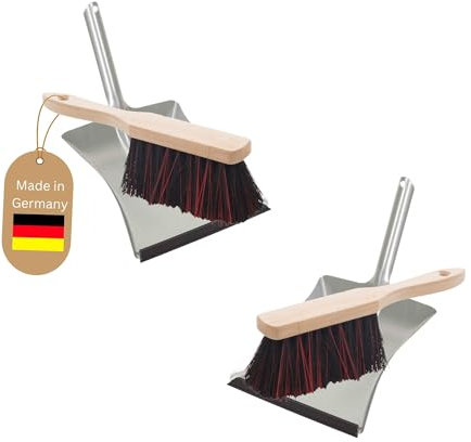 Novaliv 2X Kehrblech Set Kehrblechgarnitur Handfeger Arenga & ELASTONBORSTEN Kehrblech mit Gummilippe Silber verzinkt Kehrblechbesen Handkehrset Kehrblechset Kehrschaufel Besen Feger und Kehrblech