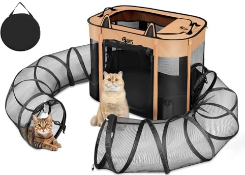 Ownpets Túnel de recinto para gatos al aire libre, corralito portátil para mascotas, tienda plegable para cachorros, jaula de ejercicio para uso en interiores y exteriores