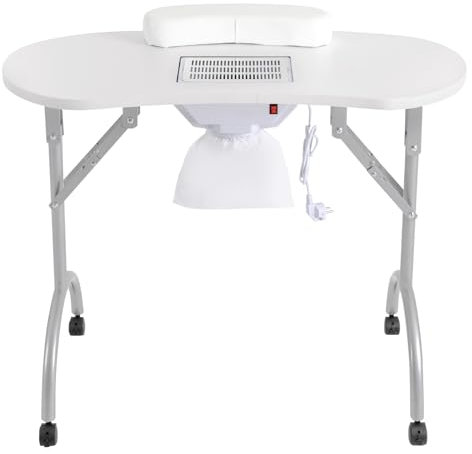 Mesa de manicura con aspiración, mesa de uñas móvil con ruedas, mesa de manicura plegable con rejilla de seguridad y bolsas para aspiradora, banco de trabajo para el cuidado de uñas, 90 x 40 x 72,5