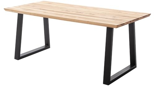 Lomadox Esszimmer Tisch Esstisch Massivholztisch 180x90cm Eiche massiv geölt mit Schweizer Kante, Trapez-Gestell schwarz Metall, Massivholz/Echtholz