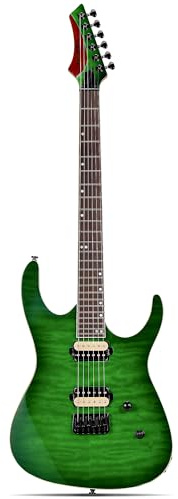 Leo Jaymz Electric Guitar Monsoon Series - Reverse Headstock, Mahogany Body,Roasted Maple Neck,Rosewood Fretboard,Locking Tuners,Rounded End Frets,AlnicoV Pickups,Fixed Hardtail Bridge (Green Ocean)