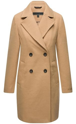 Navahoo Damen Mantel in Woll-Optik langer klassischer Trenchcoat Frostjuwel 14 Camel Gr. XS