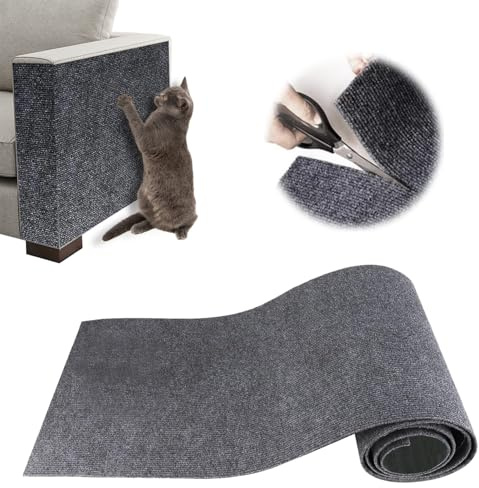 Protezione Divano Graffi Gatto, Tappeto Tiragraffi per Gatti Autoadesivo 200x40cm, Riutilizzabile e Tagliabile, Ideale per Divani, Mobili e Pareti, Tiragraffi divano, Sisal e Moquette (Grigio Scuro)