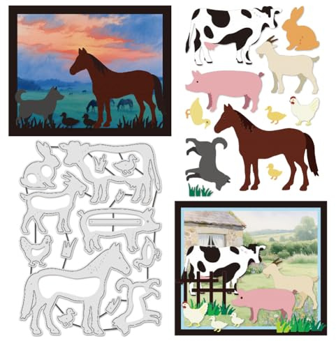 UNICRAFTALE 15 stycken/set stansformar med bondgårdsdjur för korttillverkning hundar stansformar metall stansform präglingsmall för scrapbooking stansning stencil gör-det-själv präglingspapper album