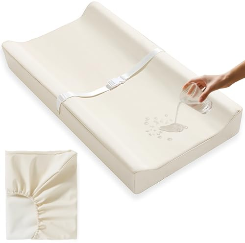 Vegan Leather Baby Changing Pad Covers for Girl, Boy, Waterproof & Wipeable Soft Diaper Changing Mat Cover.Fits Standard Changing Pads with Dimensions of 32 x 16. (Beige)