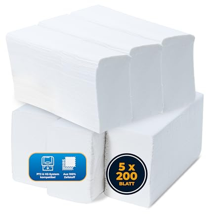 Hygiene Guru® Papierhandtücher – 1.000 Blatt [Z-Falz, 2-lagig, 20,5×24 cm, 8 cm tief] – Zellstoffqualität für Tork H2 Spender – ideal für Praxis, Büro, Küche & mehr