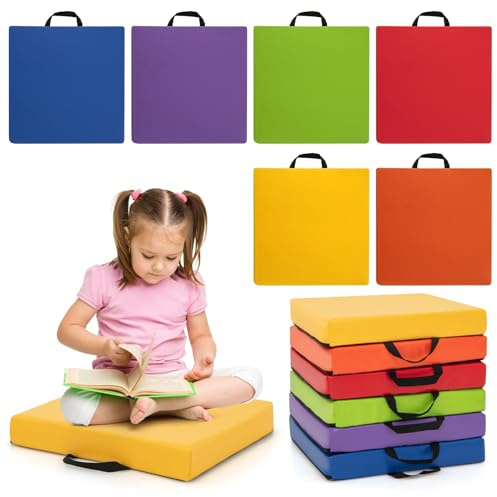 GLACER 16 Floor Cushions for Kids, 6 Pcs Square Floor Pillows with Handles, Waterproof PU Cover, Thick Sponge Filling, Flexible Seating for Classroom, Day Care, Kindergarten