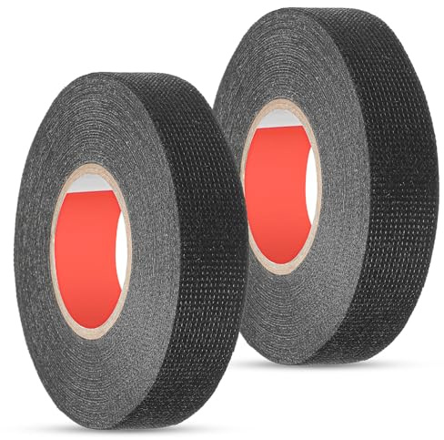 SynHHergyx Wire Harness Tape, 2 Rolls 3/4 Inch x 49.2 Ft Self-Adhesive Cloth Electrical Tape Heat Resistant Black Fabric Tape for Automotive Electrical Wrap Protection Insulation Cable Fixed